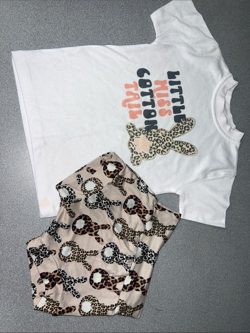 Little Miss Cotton Tail White Tee & Leopard Print Shorts Kids Matching Set